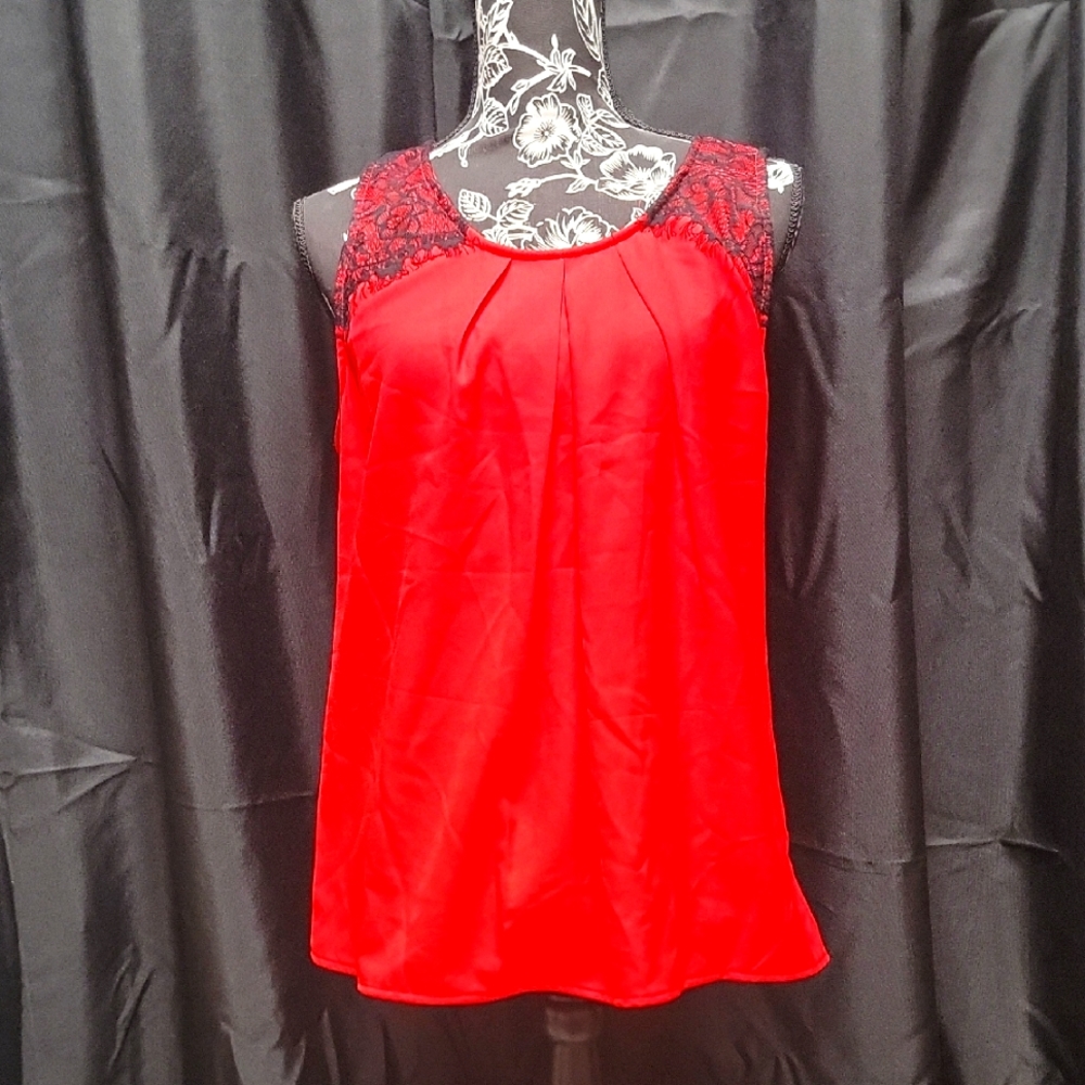 Red Sleeveless Top with Lace Detail